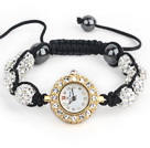 Fashion Style White Rhinestone Ball Adjustable Drawstring Bracelet with Golden Color Watch