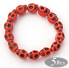 Wholesale 5 Pieces Dyed Orange Red Skull Stretch Bangle Bracelet ( Total 5 Pieces)