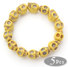 Wholesale 5 Pieces Dyed Bright Yellow Turquoise Skull Stretch Bangle Bracelet ( Total 5 Pieces)