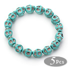 5 Pieces Lake Blue Turquoise Skull Stretch Bangle Bracelet ( Total 5 Pieces)
