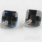 smoky color manmade gem like earrings with rhinestone