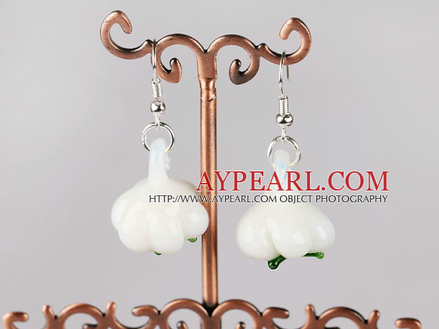 garlic shape lovely white colored glaze earrings