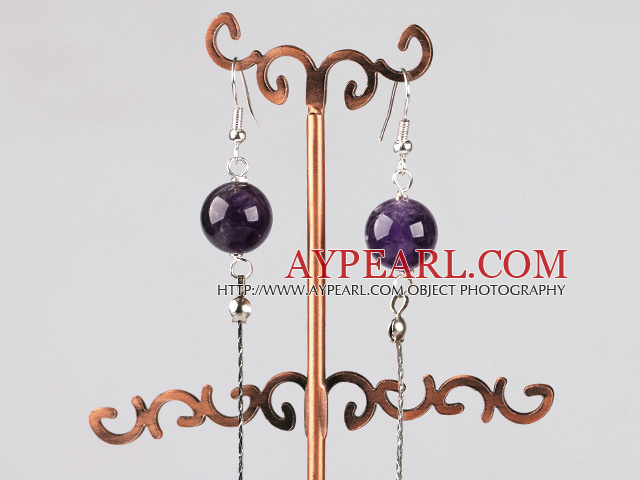 long style 12mm amethyst ball earrings