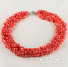17.7 inches multi strand red coral chips beaded nekclace with moonlight clasp