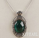 vintage style engraved alloy jewelry dark green immitation gemstone pendant 