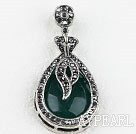 vintage style engraved alloy jewelry immitation dark green gemstone pendant 