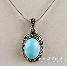 vintage-like engraved alloy jewelry blue oval immitation gemstone pendant with rhinestone