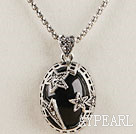 engraved alloy jewelry 17.7 inches immitation black gemstone pendant necklace