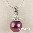 purple 16mm sea shell bead pendant necklace with shinning crystal rhinestone