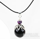 Classic Design Black Agate Pendant Necklace with Adjustable Chain