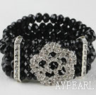 multi strand stretchy black crystal bangle bracelet with rhinestone