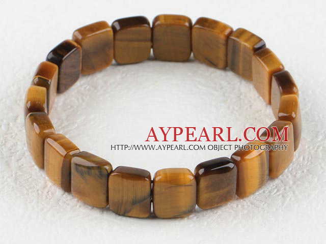 Rectangle shape tiger eye elastic bangle bracelet