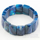 Rectangle Shape Faceted Dark Blue Agate Elastic Bangle Bracelet