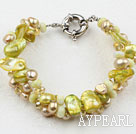 New Design Champagne Crystal and Yellow Green Pearl Bracelet