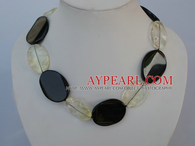 35*40mm black agate and crystal necklace with moonlight clasp