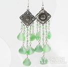 Long Style Drop Shape Green Cat's Eye Earrings