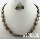 flower and grass stone necklace earring set
