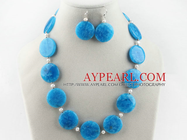 17.5 inches pearl and kyanite necklace with matched earrings