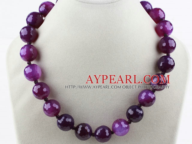 Classique 18mm Violet à facettes agate collier de perles avec fermoir clair de lune