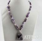 natural amethyst chips necklace with engraved charm