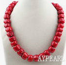 Big Style Single Strand Drum Shape Red Coral Necklace with Moonlight Clasp