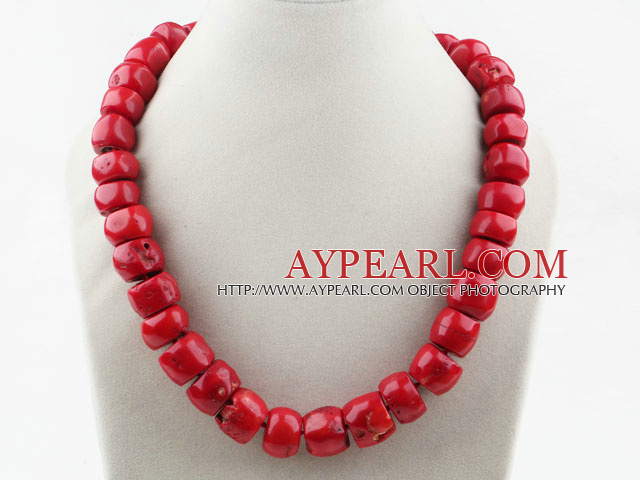 Big Style Single Strand Drum Shape Red Coral Necklace with Moonlight Clasp