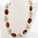 17.7 inches yellow pearl crystal and natural color agate necklace