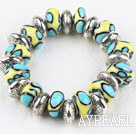 Fashion style blue colored glaze and tibet silver accessories elastic bangle bracelet