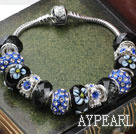 Fashion Style Black Colored Glaze and Blue Colored Glaze with Rhinestone Charm Bracelet