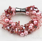 Pink Crystal and Pink Shell Bracelet with Magnetic Clasp