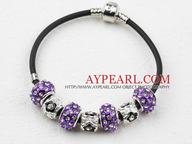 Fashion Style Purple Colored Glaze with Rhinestone Charm Bracelet