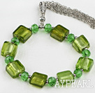 stretchy green colored glaze and crystal bracelet