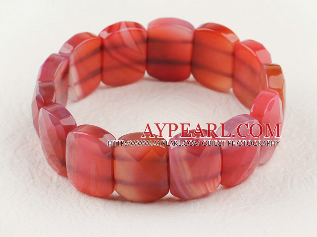 faceted elastic pink agate 16*20mm bangle bracelet