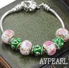 Fashion Style Pink and Green Colored Glaze Charm Bracelet