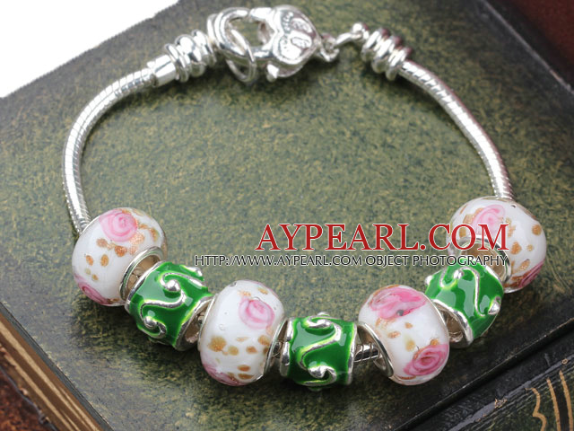 Fashion Style Pink and Green Colored Glaze Charm Bracelet