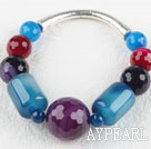 Assorted multi color agate stone elastic bangle bracelet