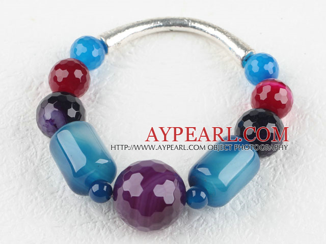 Assorted multi color agate stone elastic bangle bracelet