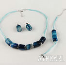 blue agate stone necklace bracelet and match earrings set