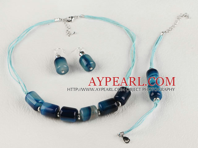 blue agate stone necklace bracelet and match earrings set