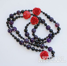 59 inches purple agate rose flower long style necklace