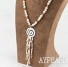 Y Shape White Freshwater Pearl and Crystal Necklace