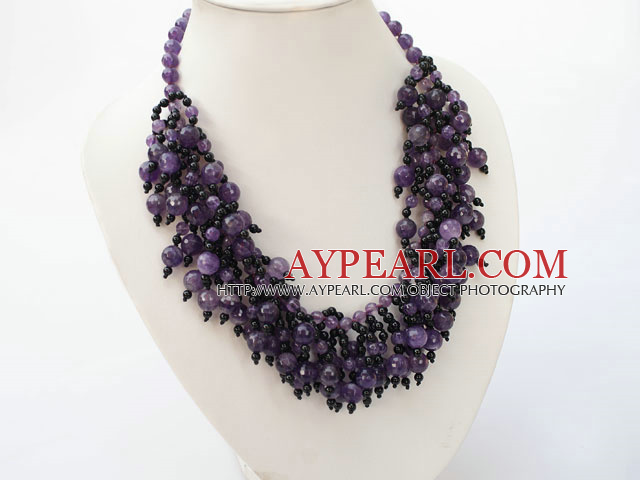 black agate and natural amethyst necklace with gem clasp