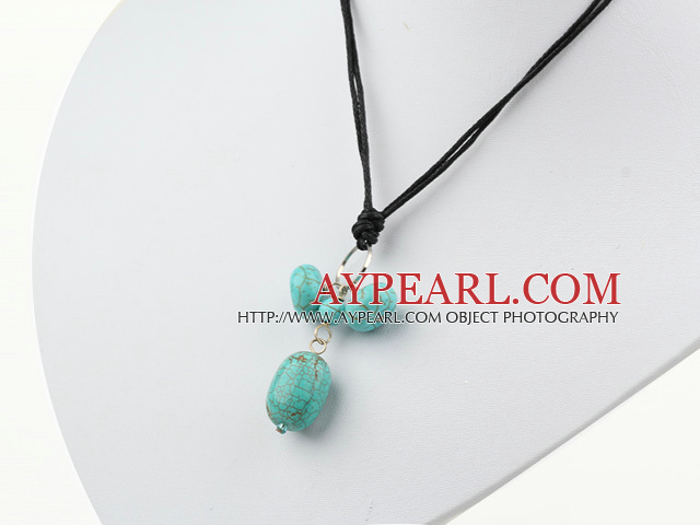 burst pattern turquoise pendant necklace with black thread