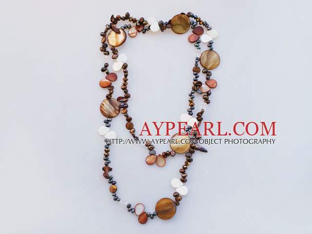 double strand pearl crystal shell necklace 