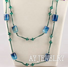 fashion costume jewelry green crystal and blue agate necklace
