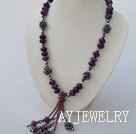 black pearl crystal and purple gem necklace with toggle clasp