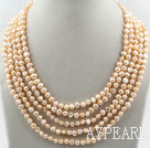 Big Style Five Strands 5-6mm Pink Freshwater Pearl Necklace