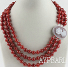 three strand faceted red agate necklace with beauty clasp