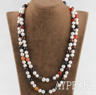 long style 47.2 inches white pearl and agate necklace