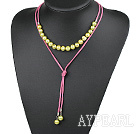 Simple Design Yellow Green Freshwater Pearl Necklace with Pink Cord